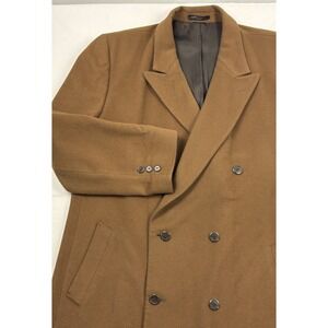 *Petrocelli Tan Wool/Cashmere Flannel Double Breasted Long Overcoat XL Some Wear